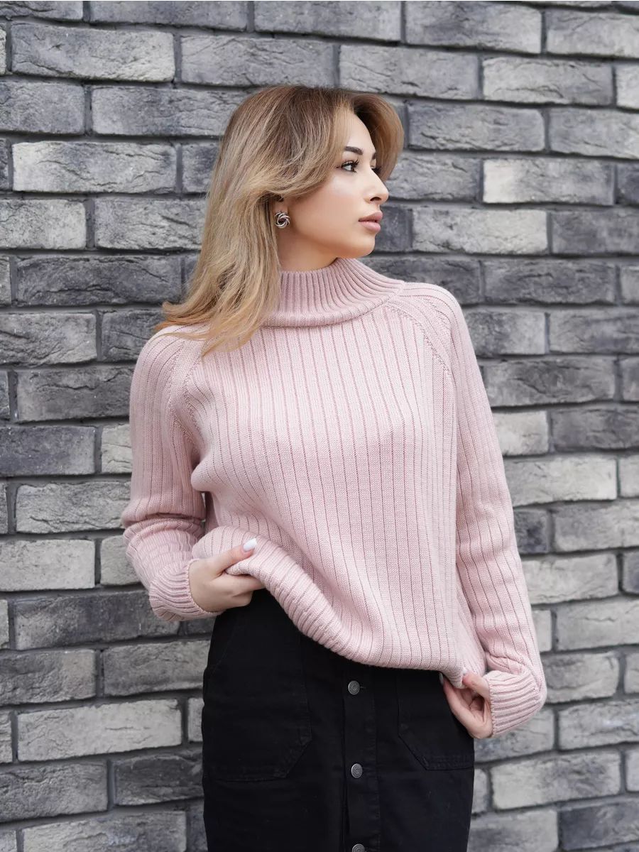 Damen kuscheliger Strickpullover mit hohem Kragen und feiner Rippstruktur Heidi-Mode