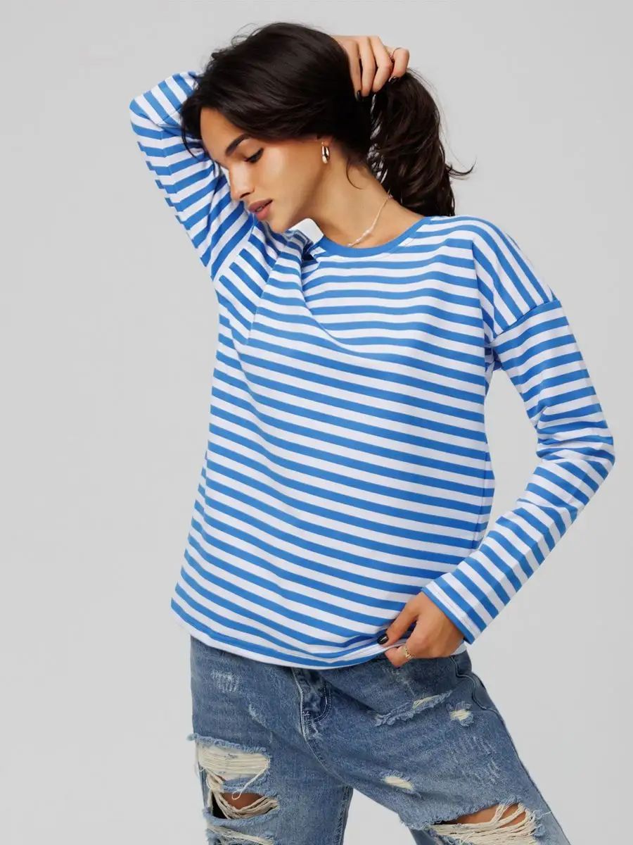 Damen lässiges Streifenoberteil mit weitem Schnitt und langen Ärmeln Heidi-Mode