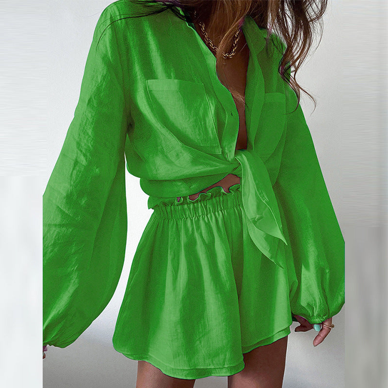 Damen luftiges Shirt-Shorts-Set im entspannten Stil mit tailliertem Schnitt Heidi-Mode