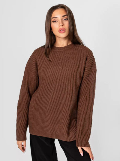 Damen kuscheliger Strickpullover mit diagonalem Rippdesign Heidi-Mode