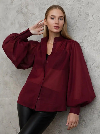 Damen Elegante Bluse mit voluminösen Puffärmeln und transparentem Stoff Heidi-Mode