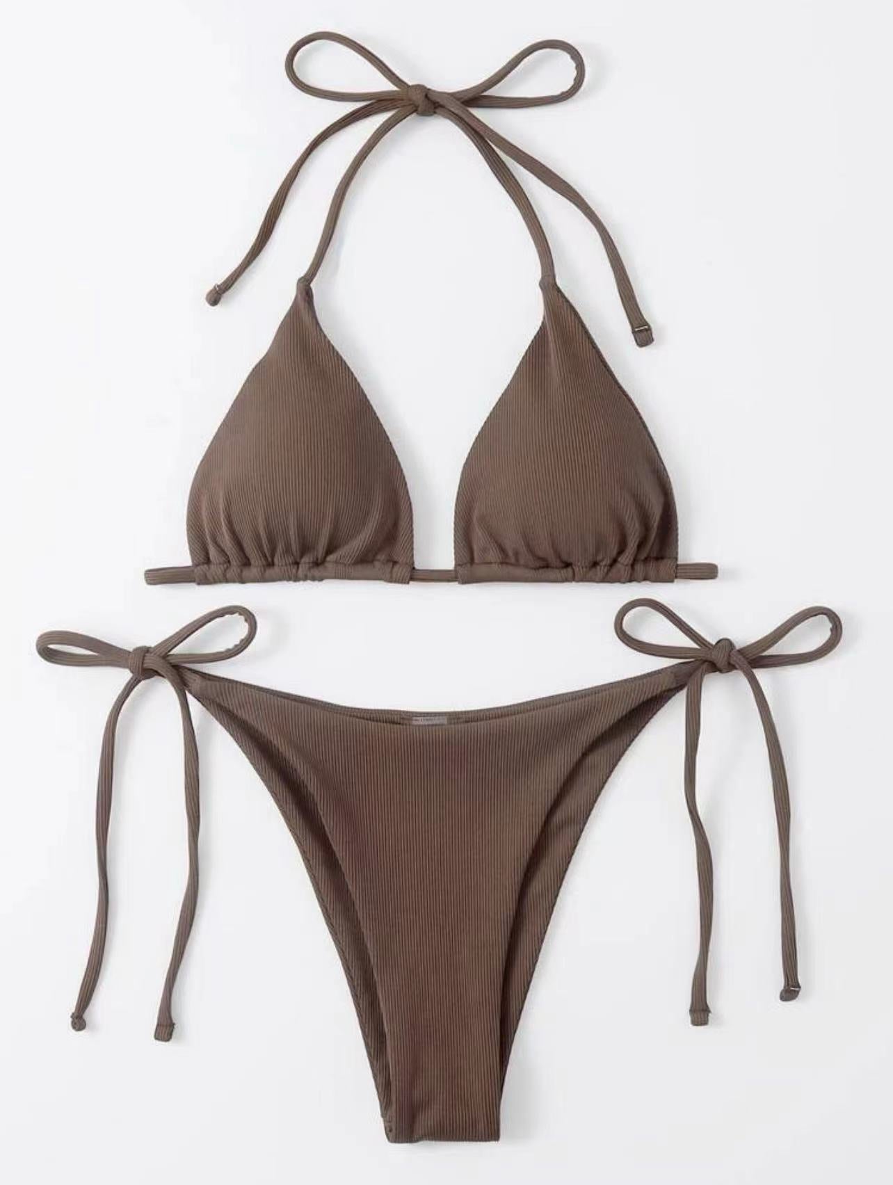 Damen Triangel-Bikini-Set mit verstellbaren Bindebändern und ribbed Design Heidi-Mode