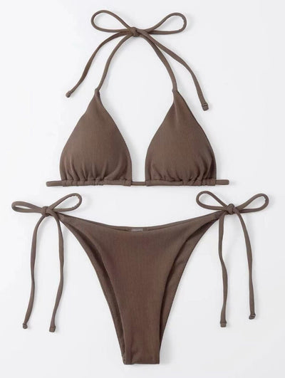 Damen Triangel-Bikini-Set mit verstellbaren Bindebändern und ribbed Design Heidi-Mode