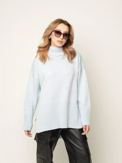 Damen lässiger Rollkragenpullover mit seitlichen Schlitzdetails und strukturiertem Design Heidi-Mode