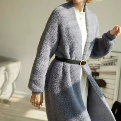 Damen weicher Strickmantel mit elegantem Schnitt und praktischem Taillengürtel Heidi-Mode