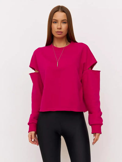 Damen lässiges Sweatshirt mit asymmetrischen Cut-Out-Details und oversized Schnitt Heidi-Mode
