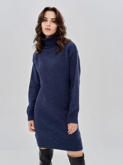 Damen Strickkleid mit hohem Kragen und lässigem Schnitt Heidi-Mode