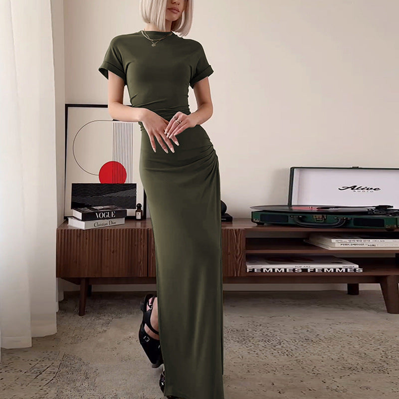 Damen Maxi-Kleid mit elegantem Rüschendesign und figurbetonter Silhouette Heidi-Mode