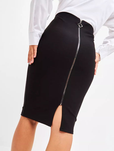 Damen figurbetonter Rock mit Reißverschlussdetails und hohem Bund Heidi-Mode