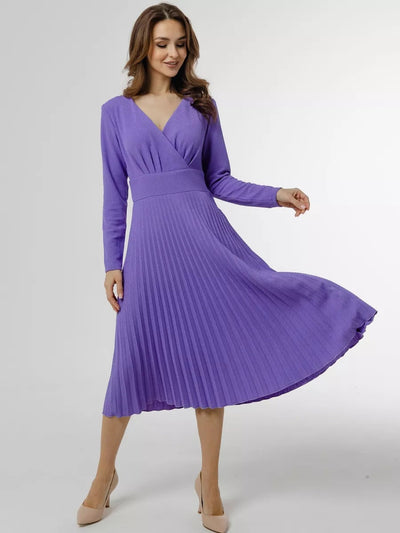 Damen schickes Maxikleid mit elegantem V-Ausschnitt und plissierter Textur Heidi-Mode