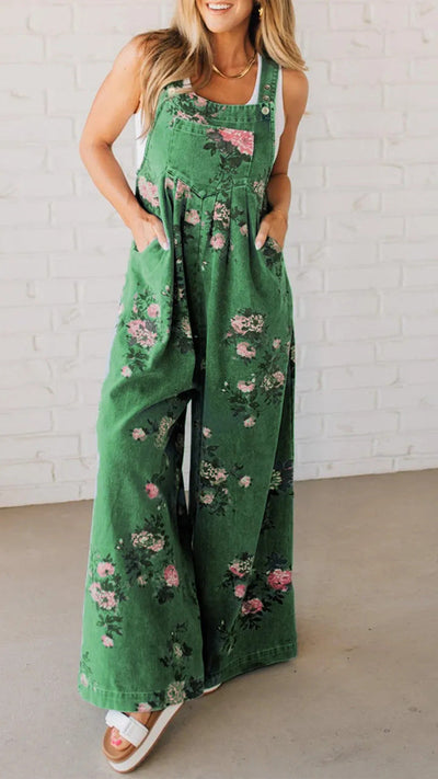 Damen Baumwoll-Overall mit floralem Druck und weiten Beinen Heidi-Mode