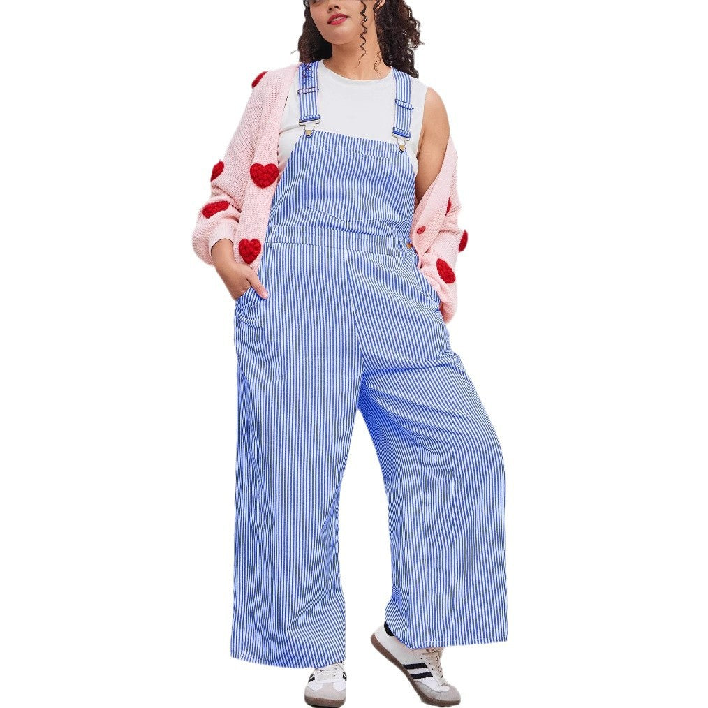 Damen Lässige weite Latzhose mit Streifenmuster Heidi-Mode