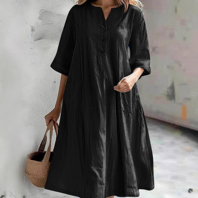 Damen Maxi-Kleid mit Knopfleiste und praktischen Eingrifftaschen Heidi-Mode