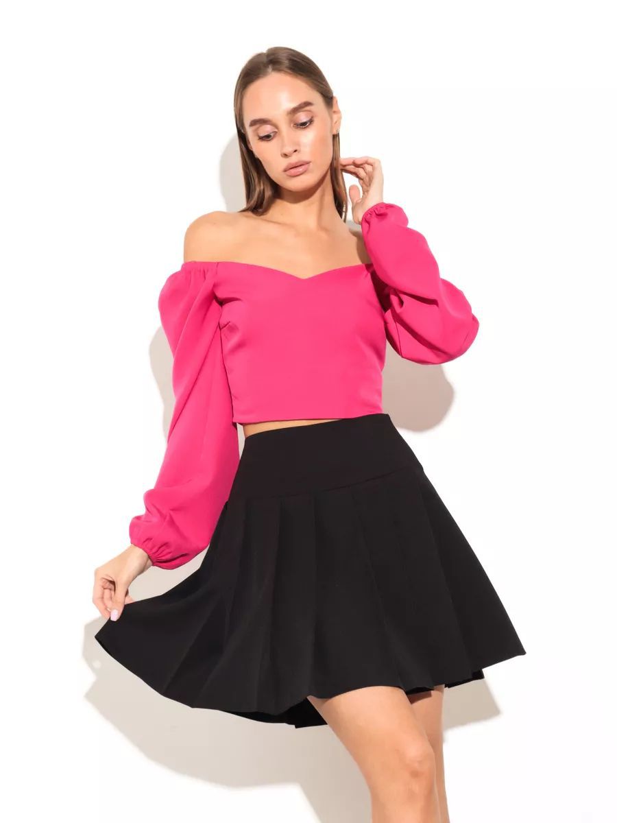 Damen Crop-Top mit herzförmigem Ausschnitt und Puffärmeln Heidi-Mode