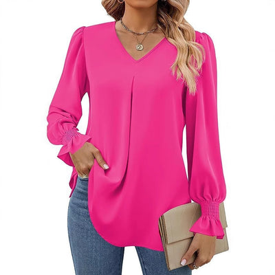 Damen Elegante Bluse mit V-Ausschnitt und Puffärmel Heidi-Mode