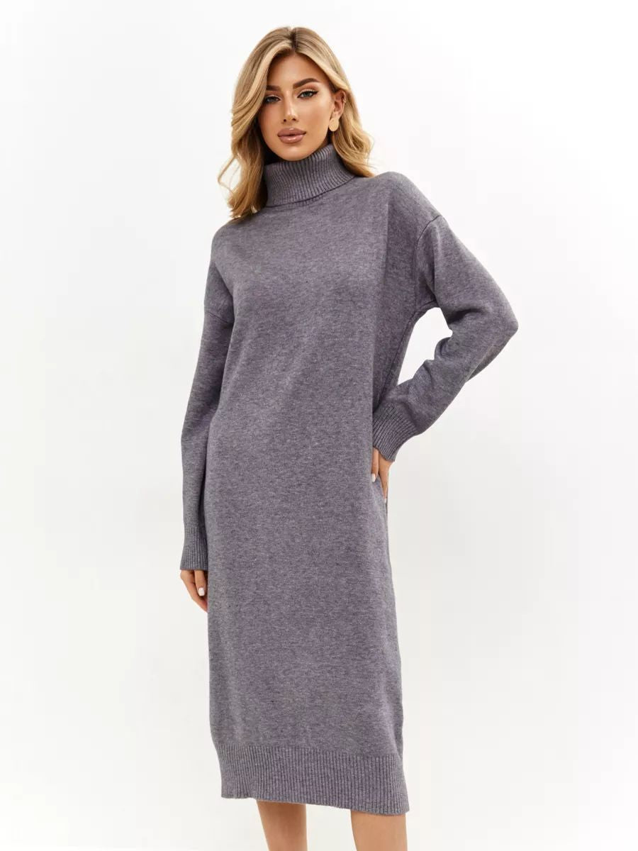 Damen lässiges Strickkleid mit hohem Rollkragen und weitem Schnitt Heidi-Mode