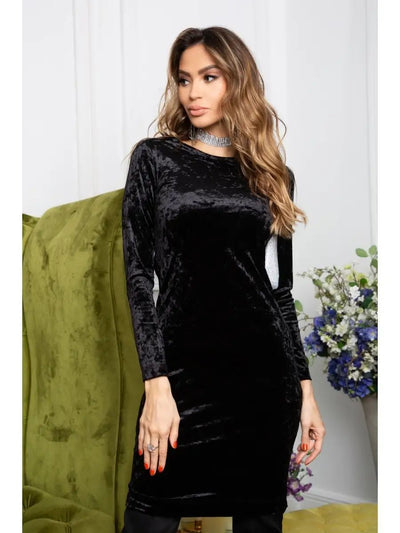 Damen Samt-Midikleid mit eleganter Silhouette und langen Ärmeln Heidi-Mode