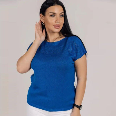 Damen luftiges Strickoberteil mit feiner Lochmusterstruktur und lässigem Schnitt Heidi-Mode