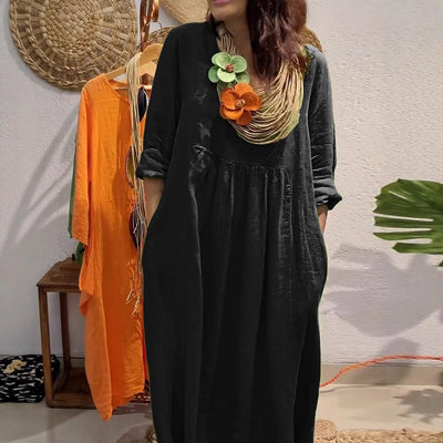 Damen Leichtes Sommerkleid mit eleganten Taschen und bequemen Zugdetails Heidi-Mode