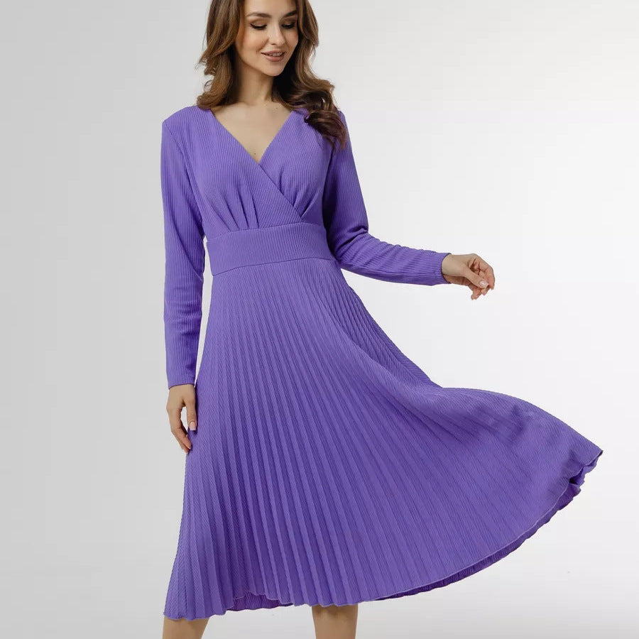 Damen schickes Maxikleid mit elegantem V-Ausschnitt und plissierter Textur Heidi-Mode