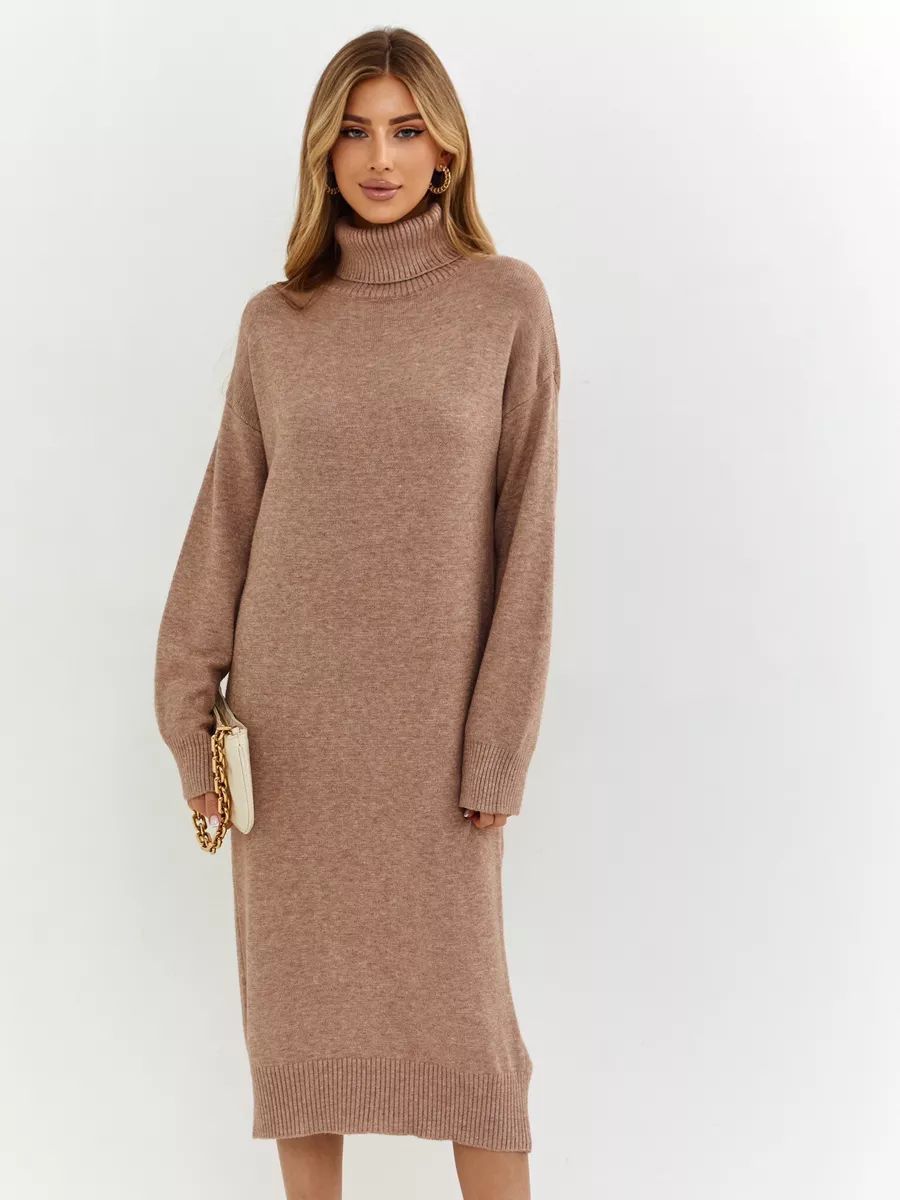 Damen lässiges Strickkleid mit hohem Rollkragen und weitem Schnitt Heidi-Mode