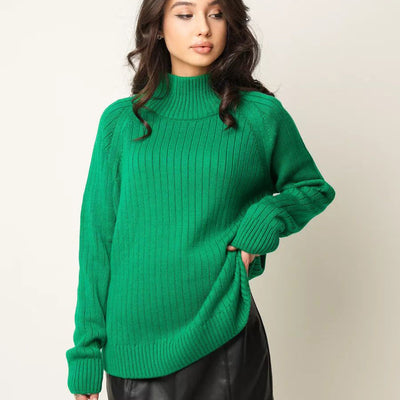 Damen kuscheliger Strickpullover mit hohem Kragen und feiner Rippstruktur Heidi-Mode