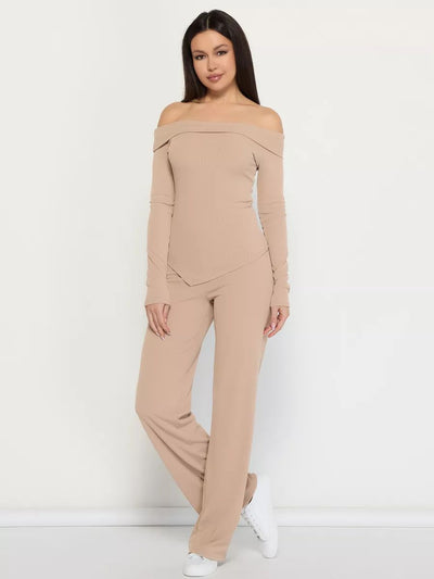 Damen Off-Shoulder Oberteil mit figurbetontem Schnitt und elegantem Lagenlook Heidi-Mode
