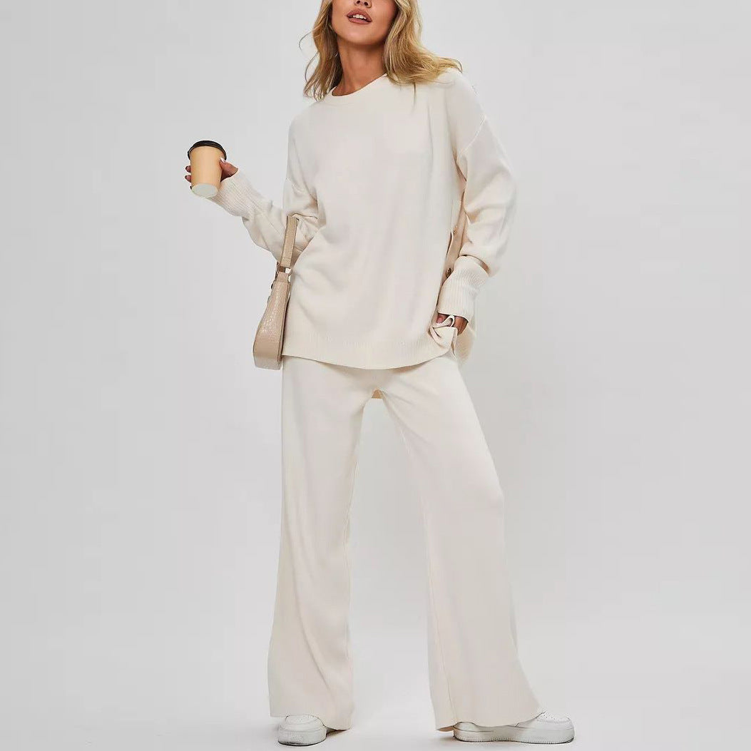 Damen lässiges Strickset mit weitem Schnitt und Knopfdetails Heidi-Mode