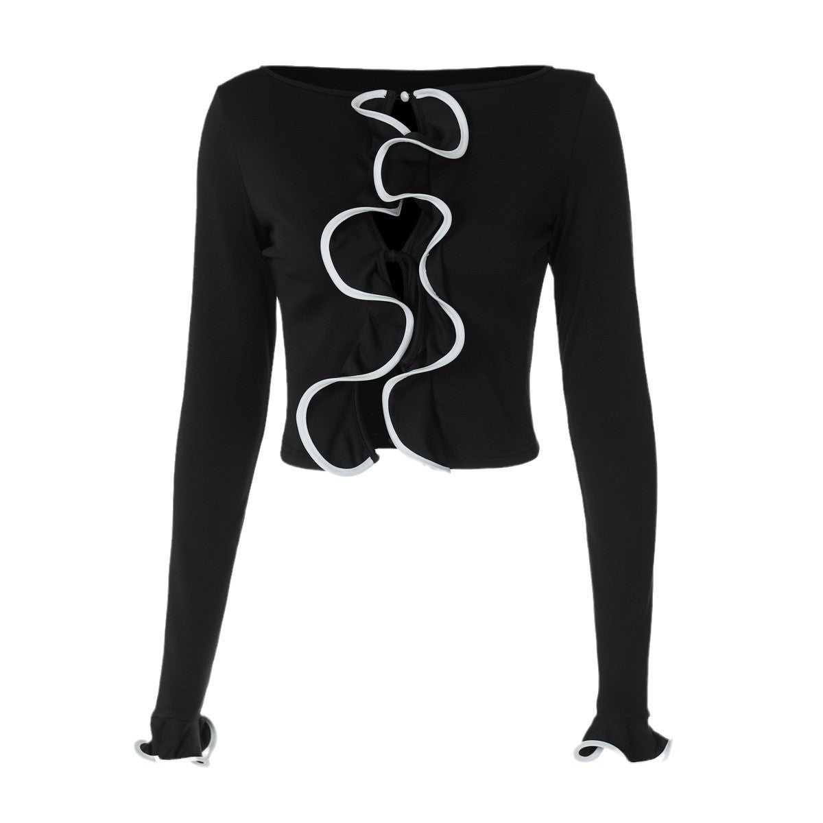 Damen cropped Oberteil mit schicker Raffung und langem Arm Heidi-Mode