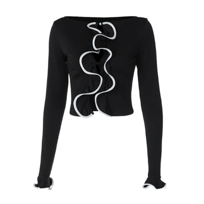 Damen cropped Oberteil mit schicker Raffung und langem Arm Heidi-Mode