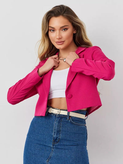 Damen Cropped Blazer mit elegantem Revers und minimalistischer Knopfleiste Heidi-Mode