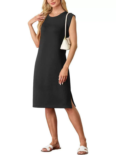 Damen Freizeitkleid mit eleganten Seitenschlitzen und Rundhalsausschnitt Heidi-Mode