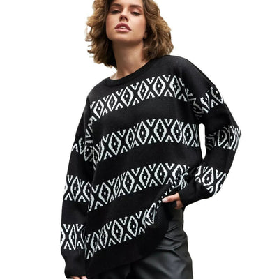 Damen lässiger Strickpullover mit geometrischem Muster Heidi-Mode