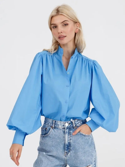 Damen Bluse mit Puffärmeln und hohem Kragen Heidi-Mode