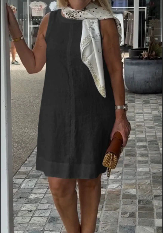 Damen Sommerkleid aus leichtem Leinenstoff mit modischem Halstuch Heidi-Mode