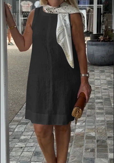 Damen Sommerkleid aus leichtem Leinenstoff mit modischem Halstuch Heidi-Mode