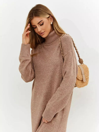 Damen lässiges Strickkleid mit hohem Rollkragen und weitem Schnitt Heidi-Mode