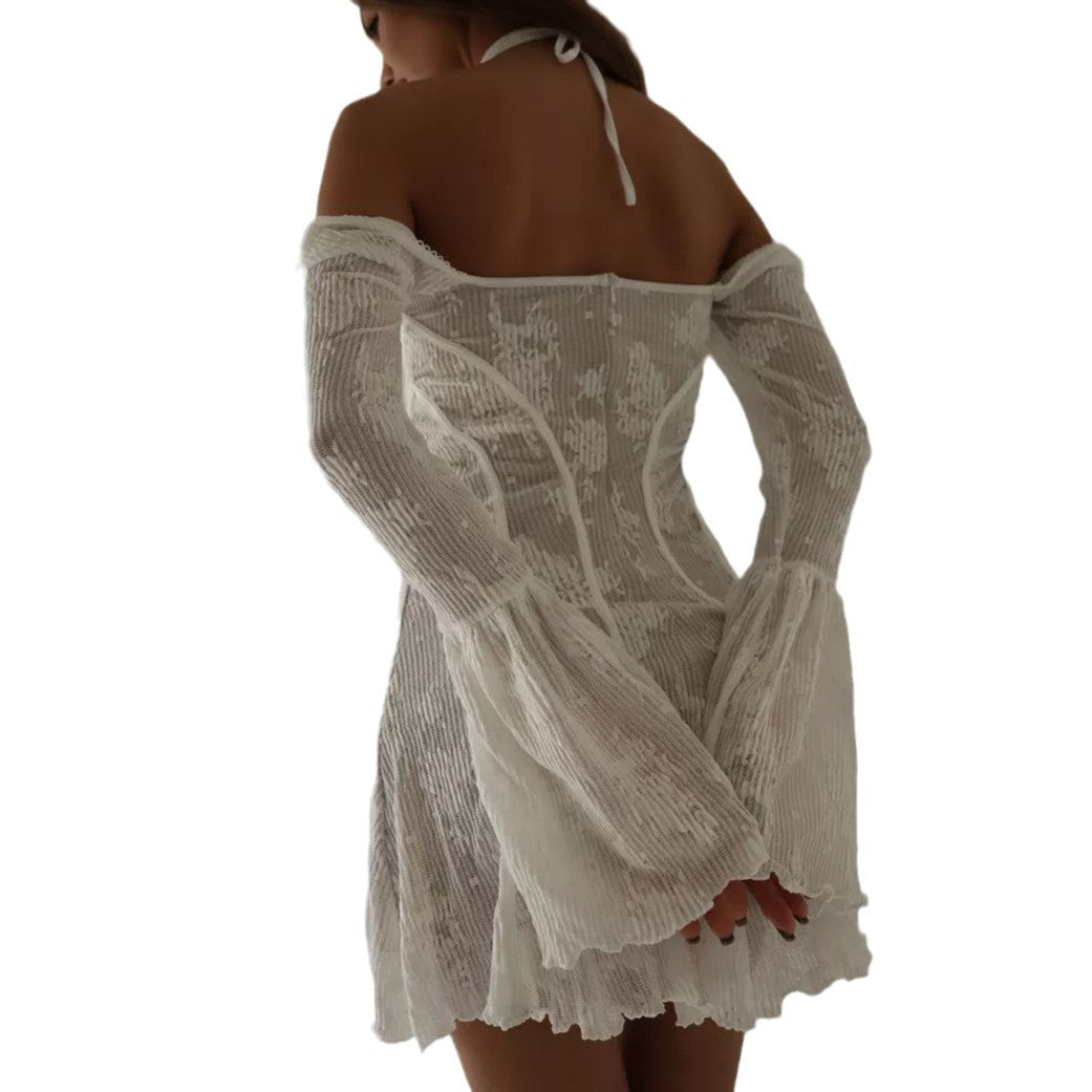 Damen elegantes Midikleid mit durchscheinendem Material und raffinierten Volants Heidi-Mode