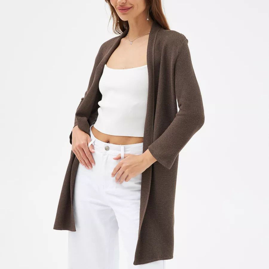Damen eleganter Strickcardigan mit offenem Schnitt und feinem Muster Heidi-Mode