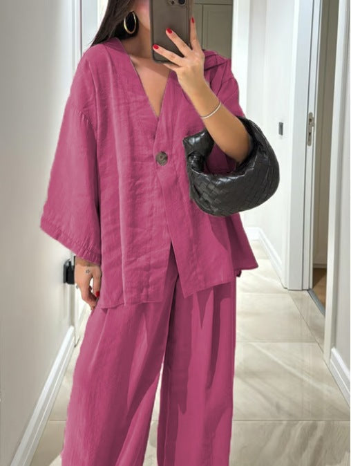 Damen Leichte und luftige Loungewear Kombination mit weitem Schnitt Heidi-Mode