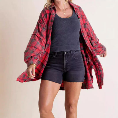 Damen lässige Karobluse mit lockerer Passform Heidi-Mode