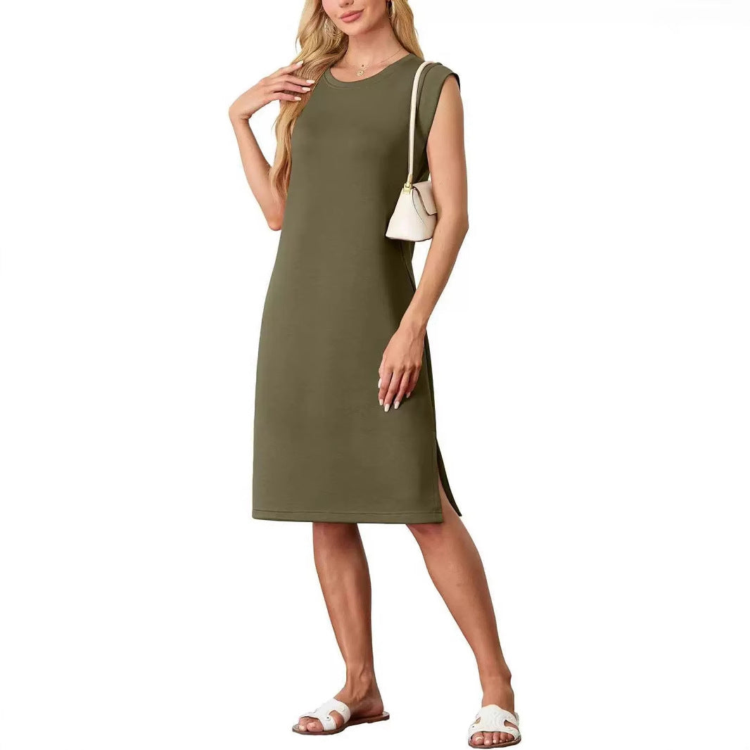 Damen Freizeitkleid mit eleganten Seitenschlitzen und Rundhalsausschnitt Heidi-Mode