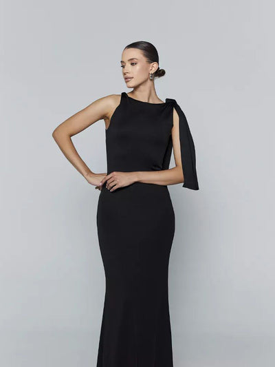 Damen Elegantes langes Kleid mit asymmetrischem Ärmel und figurbetontem Schnitt Heidi-Mode