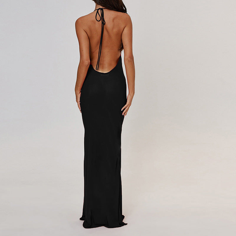 Damen figurbetontes Abendkleid mit tiefem Rückenausschnitt und schmalen Trägern Heidi-Mode