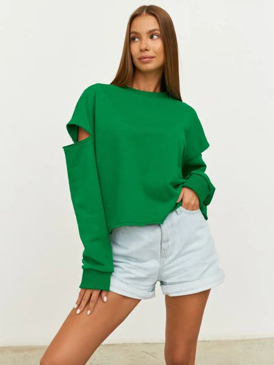 Damen lässiges Sweatshirt mit asymmetrischen Cut-Out-Details und oversized Schnitt Heidi-Mode