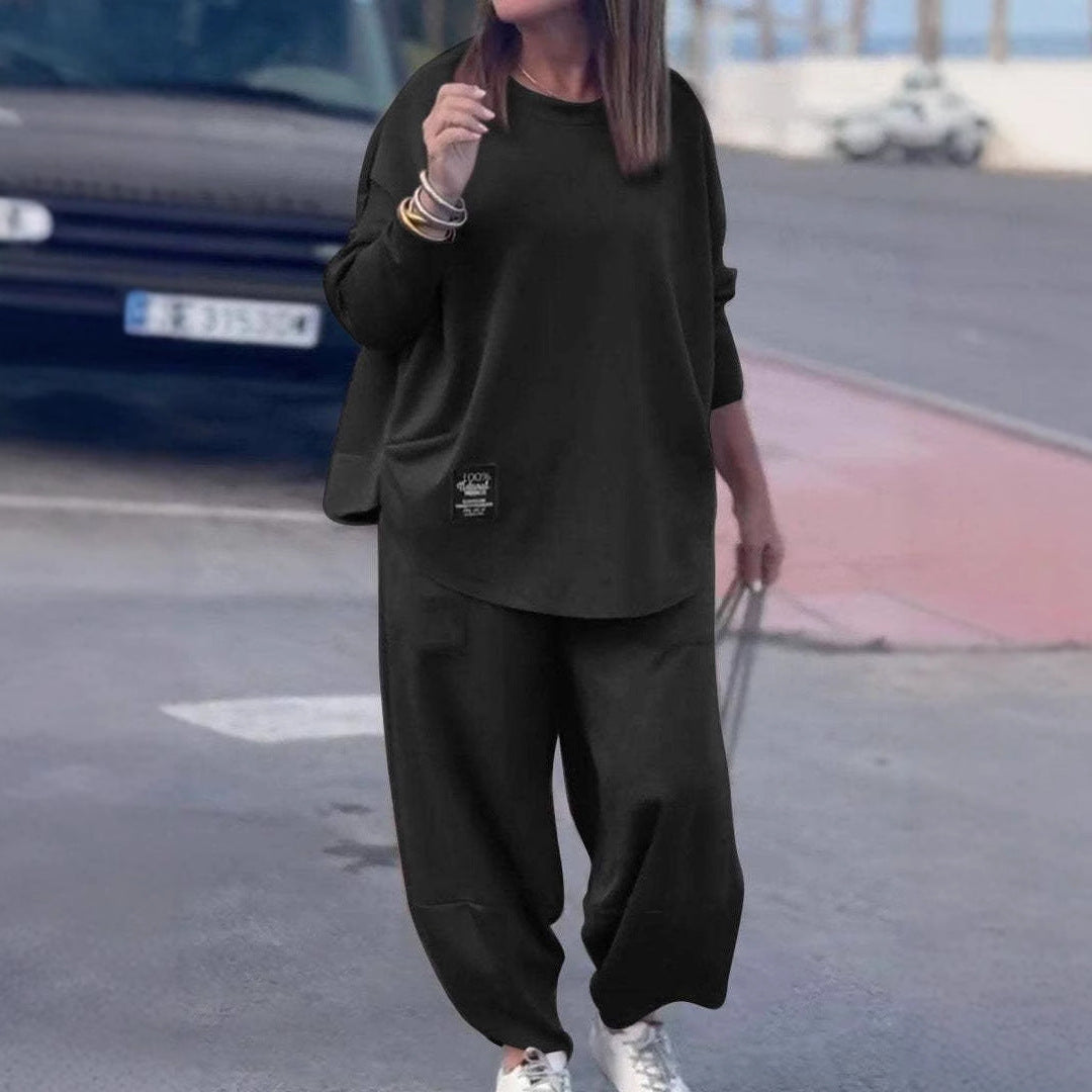 Damen lässiges Lounge-Set mit weit geschnittenem Oberteil und komfortabler Hose Heidi-Mode