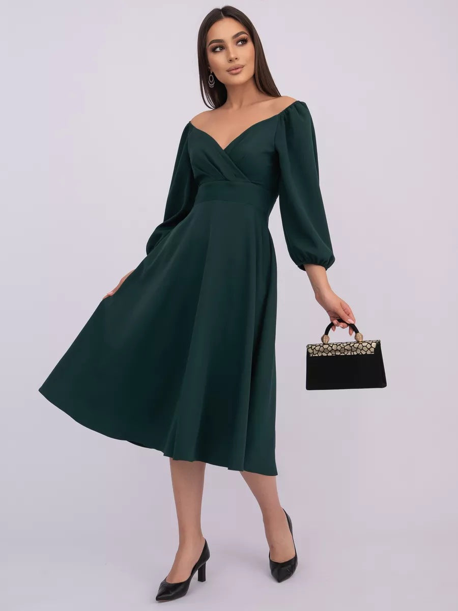 Damen Wickelkleid mit volumetrischen Ärmeln und elegantem V-Ausschnitt Heidi-Mode