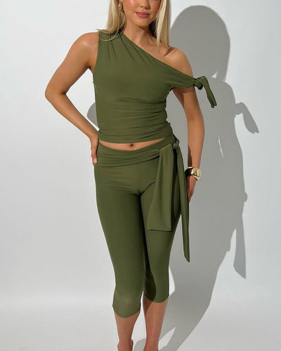 Damen figurbetonter One-Shoulder Jumpsuit mit schwingendem Schlitz Heidi-Mode