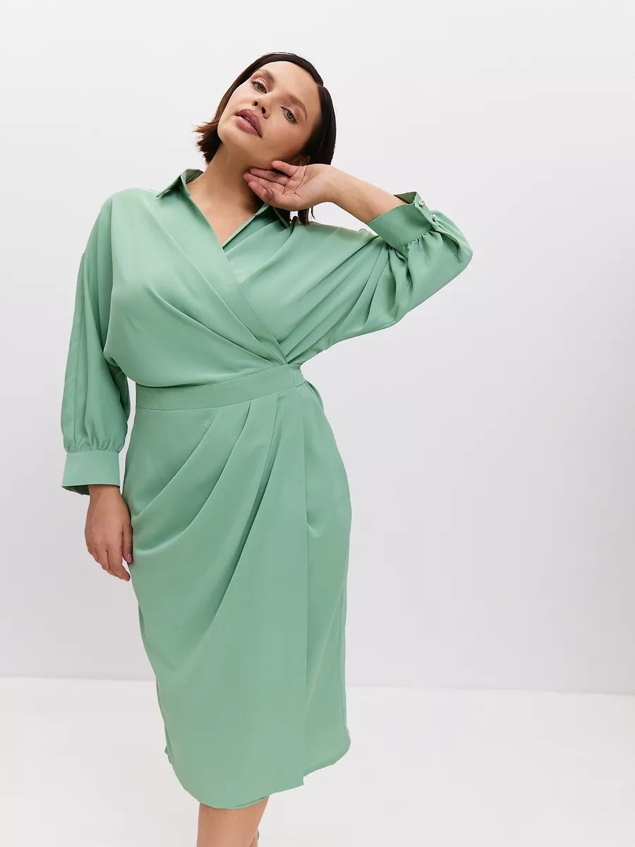 Damen Wickelkleid mit eleganter Drapierung und tailliertem Schnitt Heidi-Mode