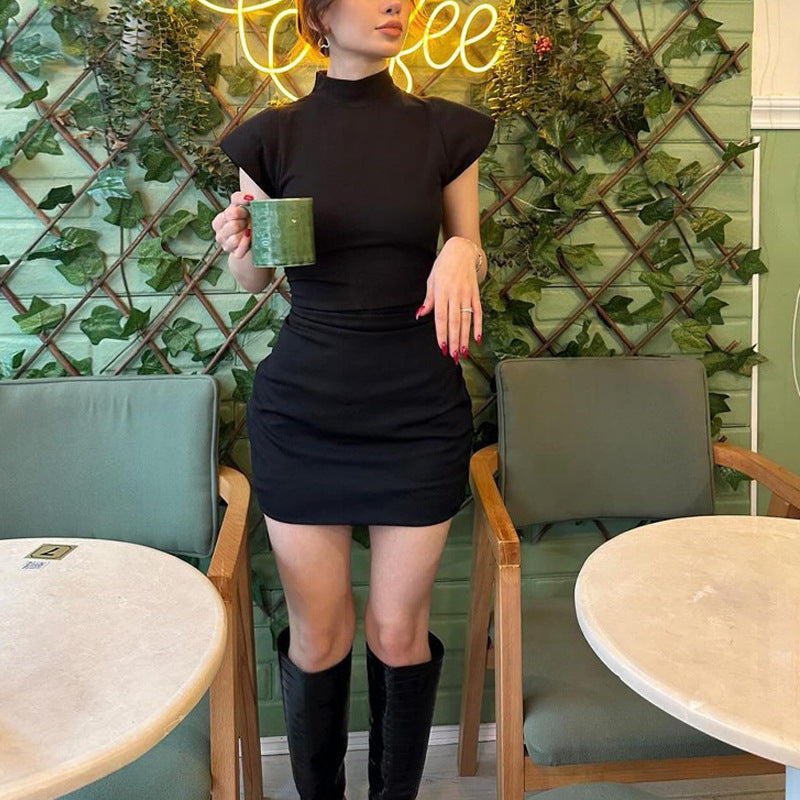 Damen figurbetontes Wickelkleid mit Stehkragen und Raffung Heidi-Mode